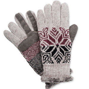 Isotoner Gray Split Snowflake Chenille Microluxe Tech Gloves One Size O/S